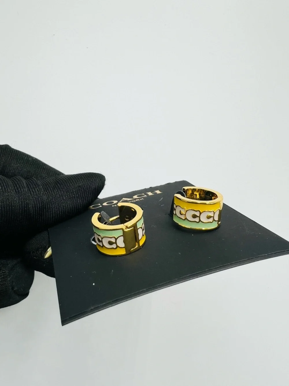 Coach Signature Enamel Huggie Hoop Earrings NWOT - Picture 3 of 5